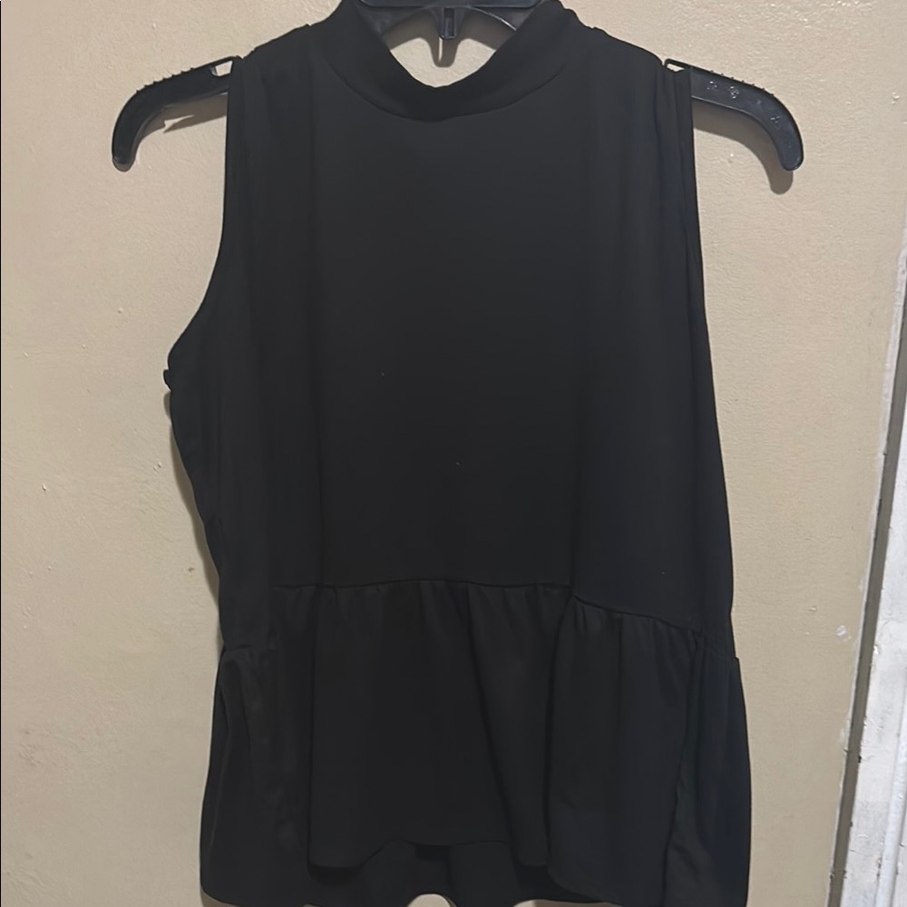 Black Peplum Tank Top with Mandarin Collar